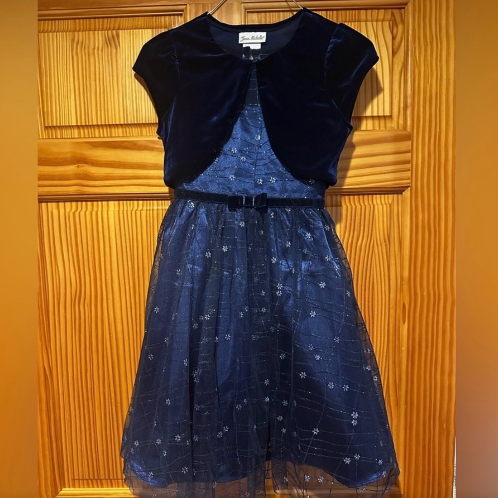 Jona Michelle Royal Blue Velvet and Tulle Kids Dress